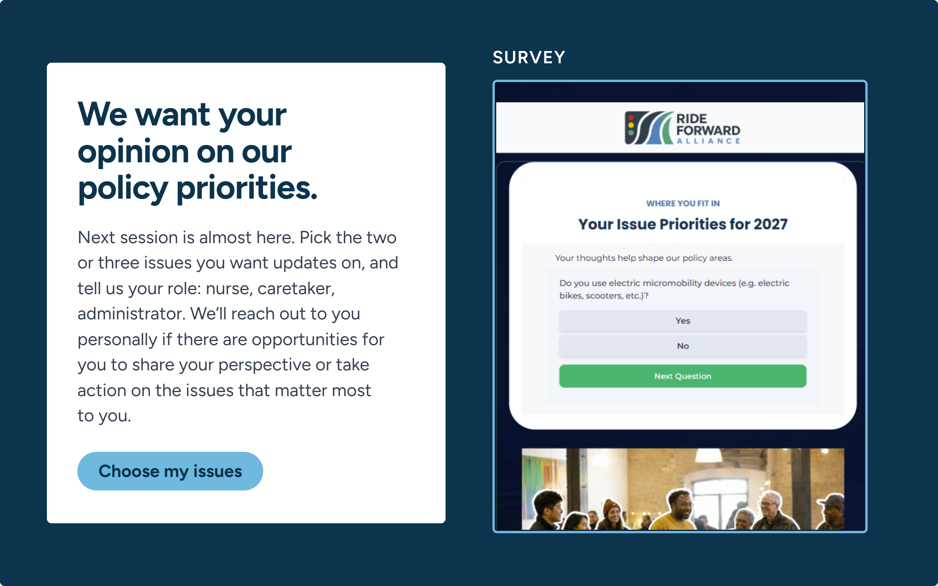 Issue preference survey in AdvocacyAI